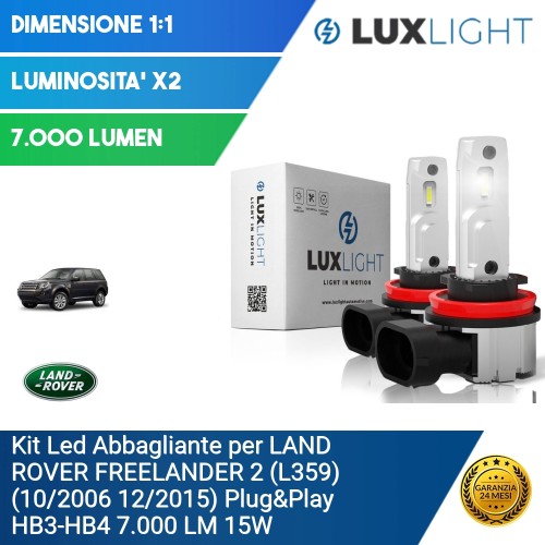 Kit Led Abbagliante per LAND ROVER FREELANDER 2 (L359) (10/2006 12/2015) Plug&Play HB3-HB4 7.000 LM 15W