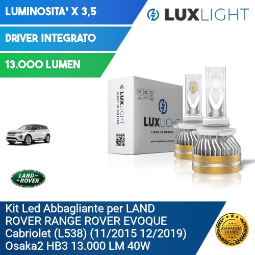 Kit Led Abbagliante per LAND ROVER RANGE ROVER EVOQUE Cabriolet (L538) (11/2015 12/2019) Osaka2 HB3 13.000 LM 40W