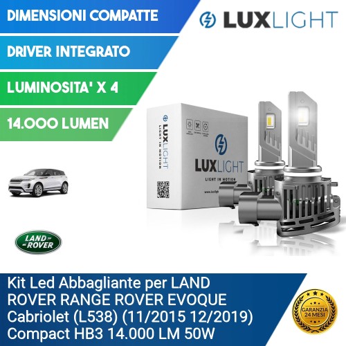 Kit Led Abbagliante per LAND ROVER RANGE ROVER EVOQUE Cabriolet (L538) (11/2015 12/2019) Compact HB3 14.000 LM 50W