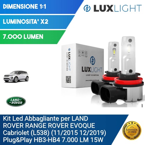 Kit Led Abbagliante per LAND ROVER RANGE ROVER EVOQUE Cabriolet (L538) (11/2015 12/2019) Plug&Play HB3-HB4 7.000 LM 15W