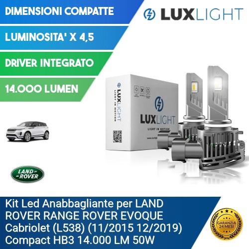 Kit Led Anabbagliante per LAND ROVER RANGE ROVER EVOQUE Cabriolet (L538) (11/2015 12/2019) Compact HB3 14.000 LM 50W