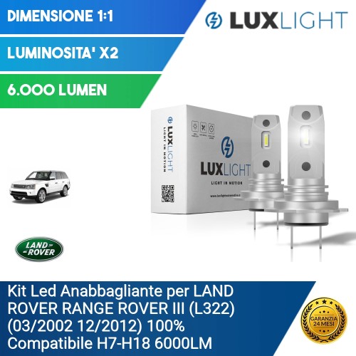 Kit Led Anabbagliante per LAND ROVER RANGE ROVER III (L322) (03/2002 12/2012) 100% Compatibile H7-H18 6000LM