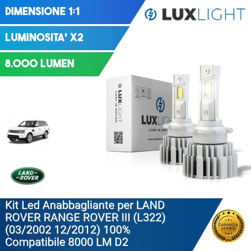 Kit Led Anabbagliante per LAND ROVER RANGE ROVER III (L322) (03/2002 12/2012) 100% Compatibile 8000 LM D2