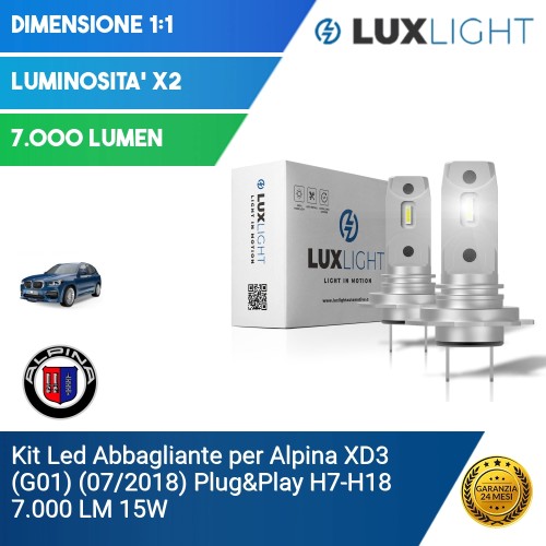 Kit Led Abbagliante per Alpina XD3 (G01) (07/2018) Plug&Play H7-H18 7.000 LM 15W