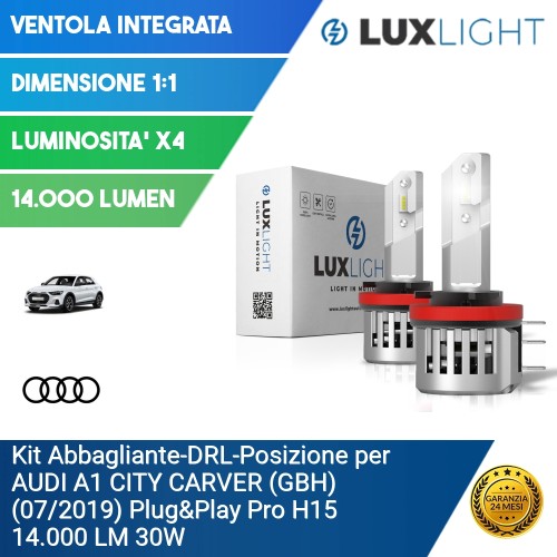 Kit Abbagliante-DRL-Posizione per AUDI A1 CITY CARVER (GBH) (07/2019) Plug&Play Pro H15 14.000 LM 30W