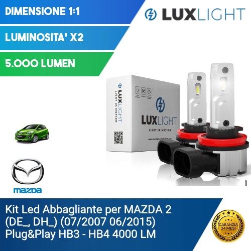 Kit Led Abbagliante per MAZDA 2 (DE_, DH_) (07/2007 06/2015) Plug&Play HB3 - HB4 4000 LM