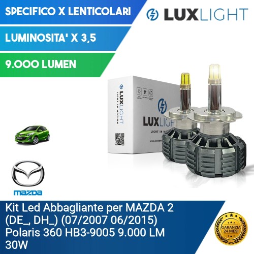 Kit Led Abbagliante per MAZDA 2 (DE_, DH_) (07/2007 06/2015) Polaris 360 HB3-9005 9.000 LM 30W