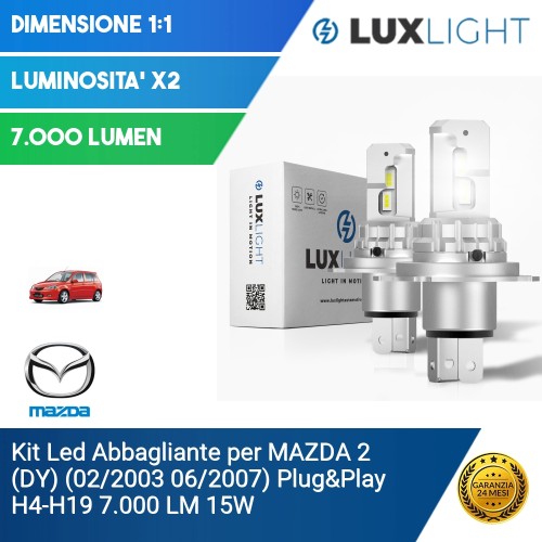 Kit Led Abbagliante per MAZDA 2 (DY) (02/2003 06/2007) Plug&Play H4-H19 7.000 LM 15W