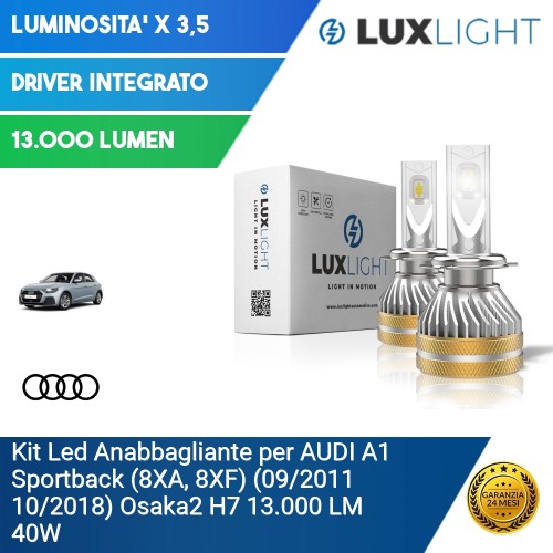 Kit Led Anabbagliante per AUDI A1 Sportback (8XA, 8XF) (09/2011 10/2018) Osaka2 H7 13.000 LM 40W