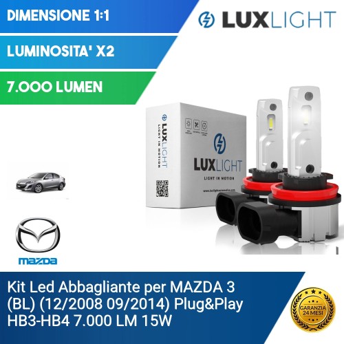 Kit Led Abbagliante per MAZDA 3 (BL) (12/2008 09/2014) Plug&Play HB3-HB4 7.000 LM 15W