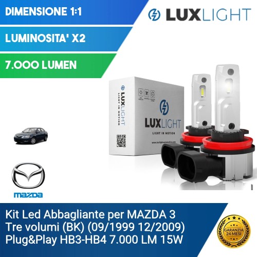 Kit Led Abbagliante per MAZDA 3 Tre volumi (BK) (09/1999 12/2009) Plug&Play HB3-HB4 7.000 LM 15W