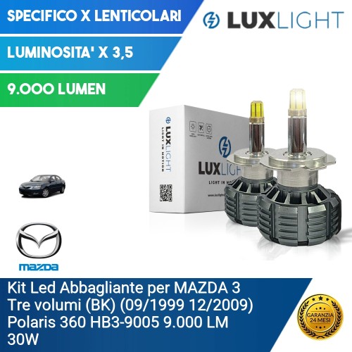 Kit Led Abbagliante per MAZDA 3 Tre volumi (BK) (09/1999 12/2009) Polaris 360 HB3-9005 9.000 LM 30W