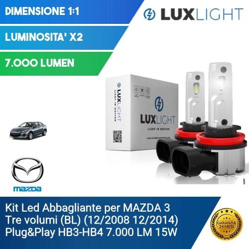 Kit Led Abbagliante per MAZDA 3 Tre volumi (BL) (12/2008 12/2014) Plug&Play HB3-HB4 7.000 LM 15W