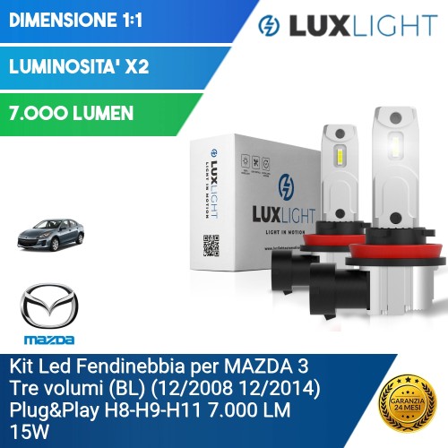 Kit Led Fendinebbia per MAZDA 3 Tre volumi (BL) (12/2008 12/2014) Plug&Play H8-H9-H11 7.000 LM 15W