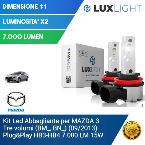 Kit Led Abbagliante per MAZDA 3 Tre volumi (BM_, BN_) (09/2013) Plug&Play HB3-HB4 7.000 LM 15W