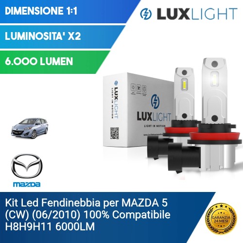 Kit Led Fendinebbia per MAZDA 5 (CW) (06/2010) 100% Compatibile H8H9H11 6000LM