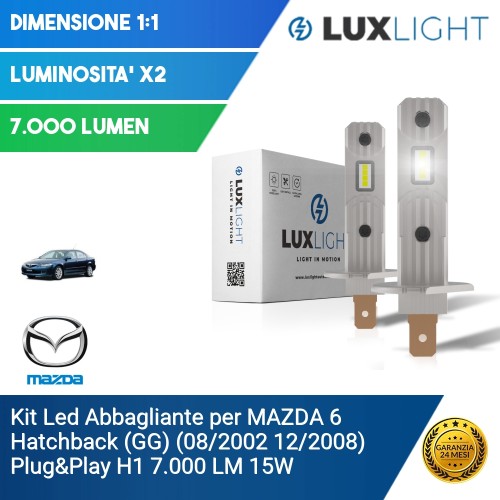 Kit Led Abbagliante per MAZDA 6 Hatchback (GG) (08/2002 12/2008) Plug&Play H1 7.000 LM 15W