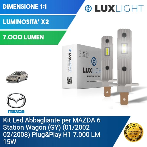 Kit Led Abbagliante per MAZDA 6 Station Wagon (GY) (01/2002 02/2008) Plug&Play H1 7.000 LM 15W