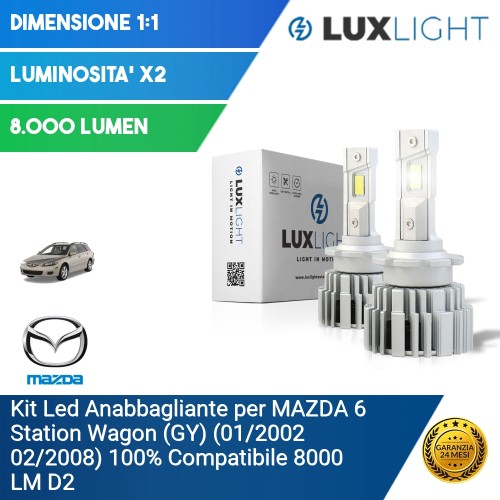 Kit Led Anabbagliante per MAZDA 6 Station Wagon (GY) (01/2002 02/2008) 100% Compatibile 8000 LM D2