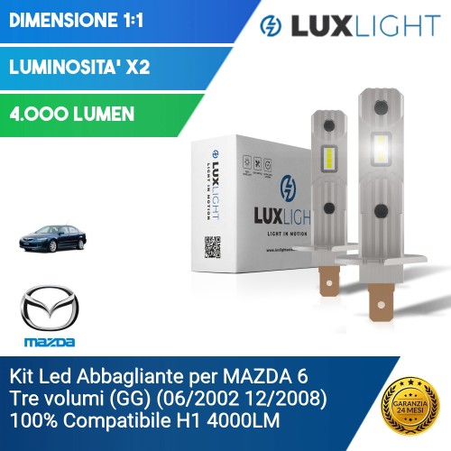 Kit Led Abbagliante per MAZDA 6 Tre volumi (GG) (06/2002 12/2008) 100% Compatibile H1 4000LM