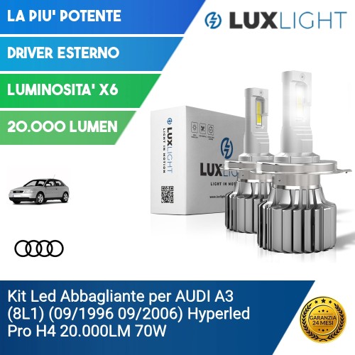 Kit Led Abbagliante per AUDI A3 (8L1) (09/1996 09/2006) Hyperled Pro H4 20.000LM 70W