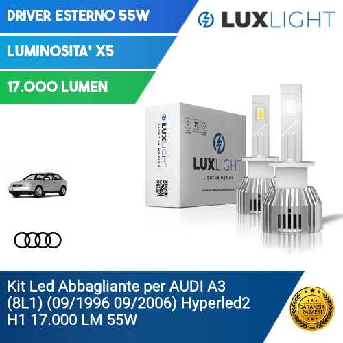 Kit Led Abbagliante per AUDI A3 (8L1) (09/1996 09/2006) Hyperled2 H1 17.000 LM 55W