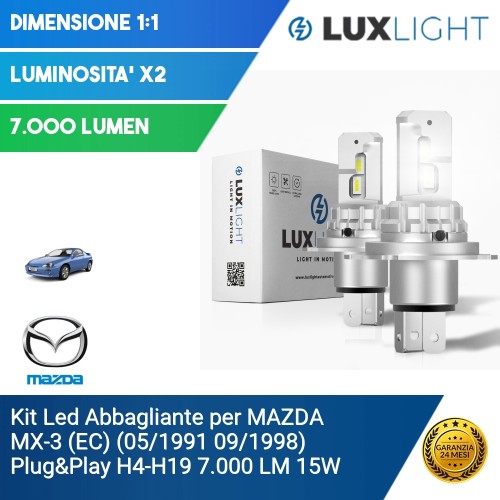 Kit Led Abbagliante per MAZDA MX-3 (EC) (05/1991 09/1998) Plug&Play H4-H19 7.000 LM 15W