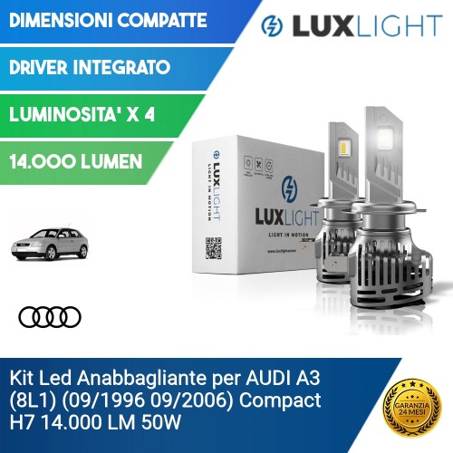 Kit Led Anabbagliante per AUDI A3 (8L1) (09/1996 09/2006) Compact H7 14.000 LM 50W