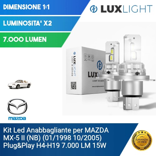 Kit Led Anabbagliante per MAZDA MX-5 II (NB) (01/1998 10/2005) Plug&Play H4-H19 7.000 LM 15W