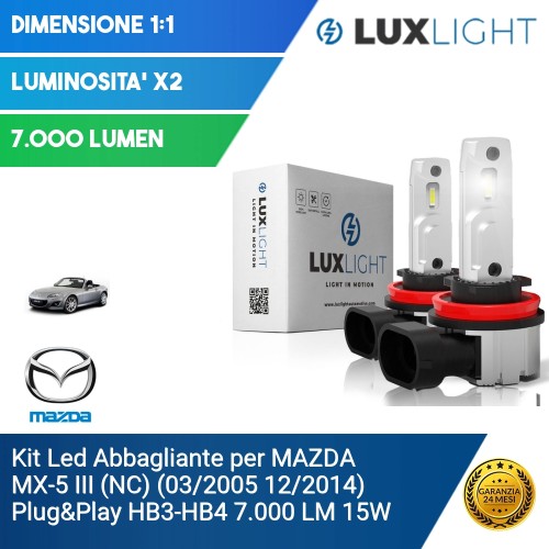 Kit Led Abbagliante per MAZDA MX-5 III (NC) (03/2005 12/2014) Plug&Play HB3-HB4 7.000 LM 15W