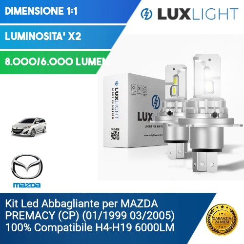 Kit Led Abbagliante per MAZDA PREMACY (CP) (01/1999 03/2005) 100% Compatibile H4-H19 6000LM