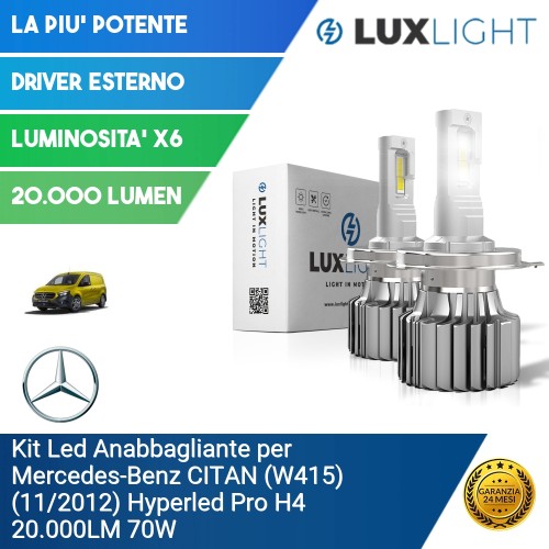 Kit Led Anabbagliante per Mercedes-Benz CITAN (W415) (11/2012) Hyperled Pro H4 20.000LM 70W