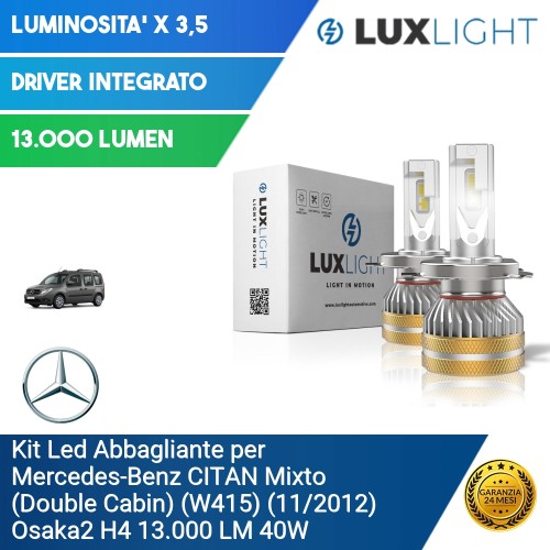 Kit Led Abbagliante per Mercedes-Benz CITAN Mixto (Double Cabin) (W415) (11/2012) Osaka2 H4 13.000 LM 40W