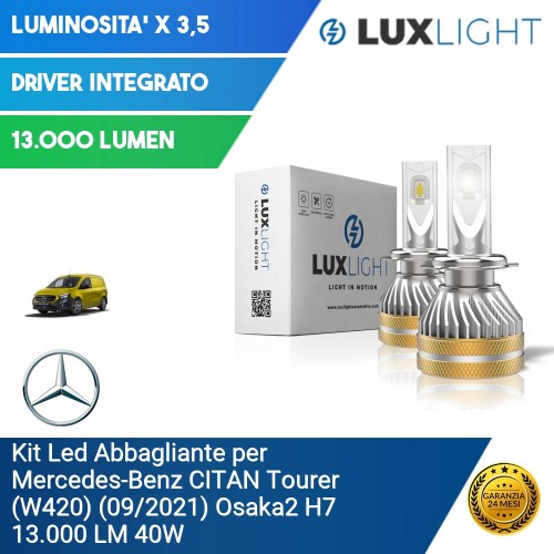 Kit Led Abbagliante per Mercedes-Benz CITAN Tourer (W420) (09/2021) Osaka2 H7 13.000 LM 40W