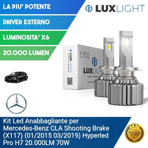 Kit Led Anabbagliante per Mercedes-Benz CLA Shooting Brake (X117) (01/2015 03/2019) Hyperled Pro H7 20.000LM 70W