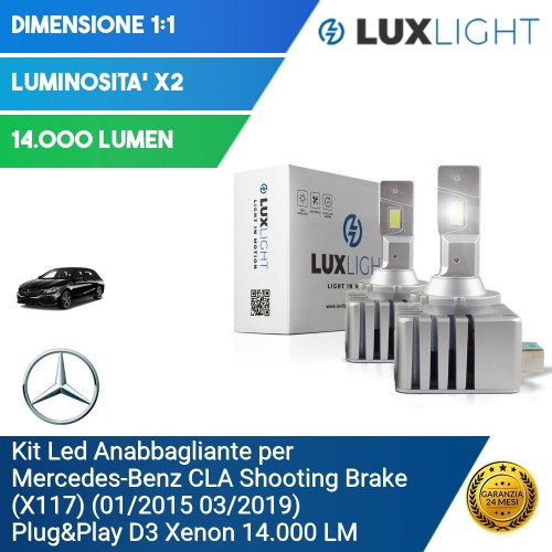 Kit Led Anabbagliante per Mercedes-Benz CLA Shooting Brake (X117) (01/2015 03/2019) Plug&Play D3 Xenon 14.000 LM