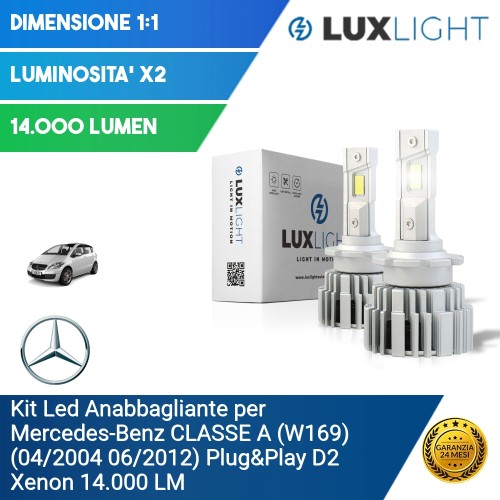 Kit Led Anabbagliante per Mercedes-Benz CLASSE A (W169) (04/2004 06/2012) Plug&Play D2 Xenon 14.000 LM