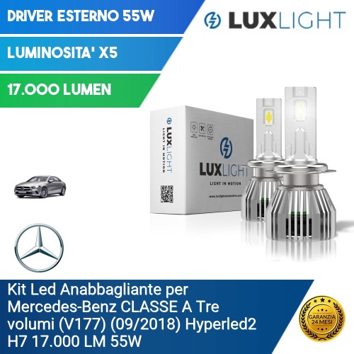 Kit Led Anabbagliante per Mercedes-Benz CLASSE A Tre volumi (V177) (09/2018) Hyperled2 H7 17.000 LM 55W