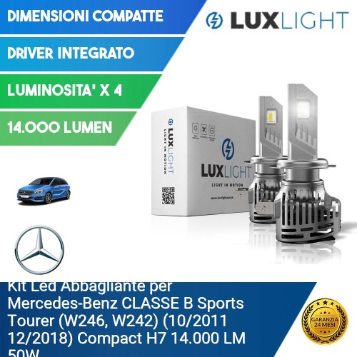 Kit Led Abbagliante per Mercedes-Benz CLASSE B Sports Tourer (W246, W242) (10/2011 12/2018) Compact H7 14.000 LM 50W