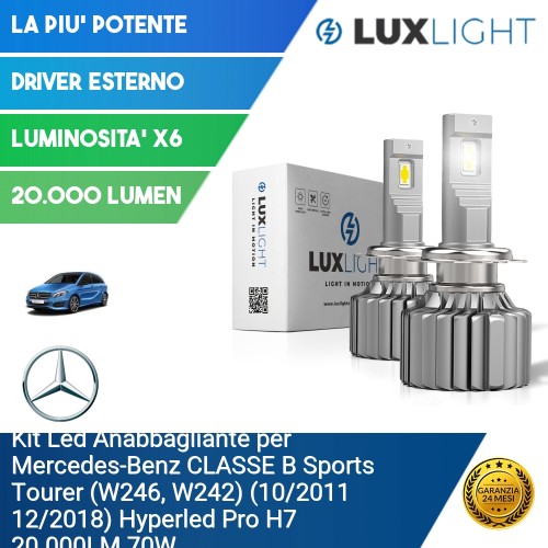 Kit Led Anabbagliante per Mercedes-Benz CLASSE B Sports Tourer (W246, W242) (10/2011 12/2018) Hyperled Pro H7 20.000LM 70W