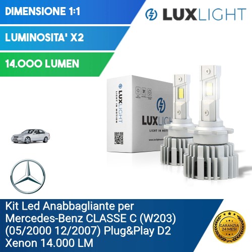 Kit Led Anabbagliante per Mercedes-Benz CLASSE C (W203) (05/2000 12/2007) Plug&Play D2 Xenon 14.000 LM