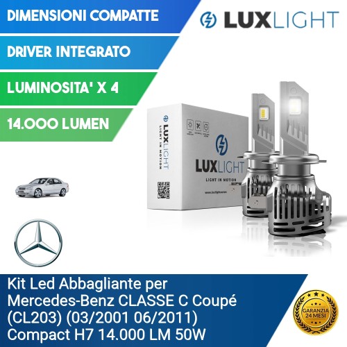 Kit Led Abbagliante per Mercedes-Benz CLASSE C Coupé (CL203) (03/2001 06/2011) Compact H7 14.000 LM 50W