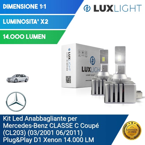 Kit Led Anabbagliante per Mercedes-Benz CLASSE C Coupé (CL203) (03/2001 06/2011) Plug&Play D1 Xenon 14.000 LM