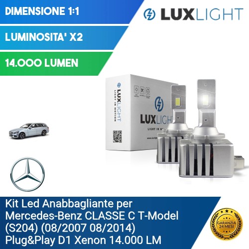 Kit Led Anabbagliante per Mercedes-Benz CLASSE C T-Model (S204) (08/2007 08/2014) Plug&Play D1 Xenon 14.000 LM