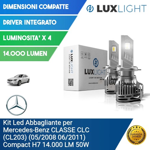 Kit Led Abbagliante per Mercedes-Benz CLASSE CLC (CL203) (05/2008 06/2011) Compact H7 14.000 LM 50W