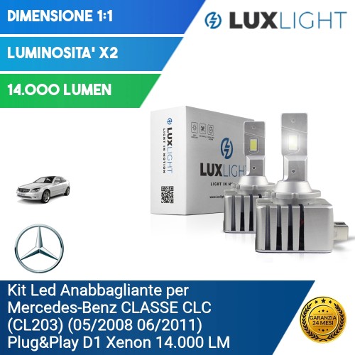 Kit Led Anabbagliante per Mercedes-Benz CLASSE CLC (CL203) (05/2008 06/2011) Plug&Play D1 Xenon 14.000 LM