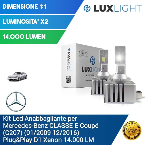 Kit Led Anabbagliante per Mercedes-Benz CLASSE E Coupé (C207) (01/2009 12/2016) Plug&Play D1 Xenon 14.000 LM