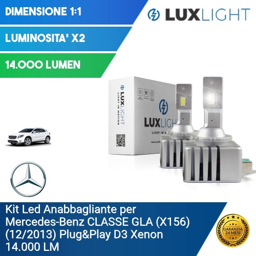 Kit Led Anabbagliante per Mercedes-Benz CLASSE GLA (X156) (12/2013) Plug&Play D3 Xenon 14.000 LM