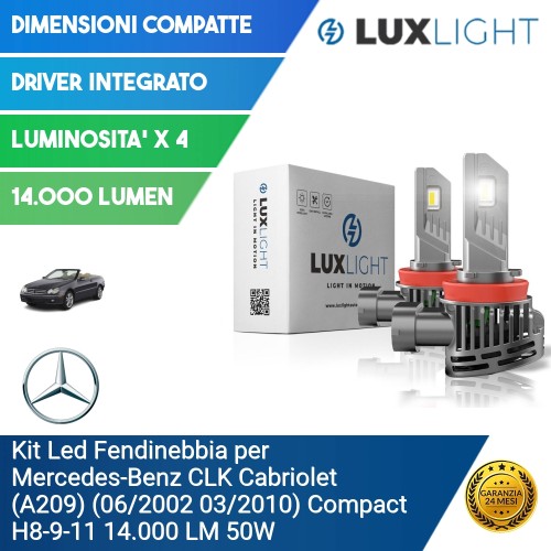 Kit Led Fendinebbia per Mercedes-Benz CLK Cabriolet (A209) (06/2002 03/2010) Compact H8-9-11 14.000 LM 50W