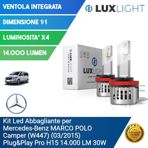 Kit Led Abbagliante per Mercedes-Benz MARCO POLO Camper (W447) (03/2015) Plug&Play Pro H15 14.000 LM 30W